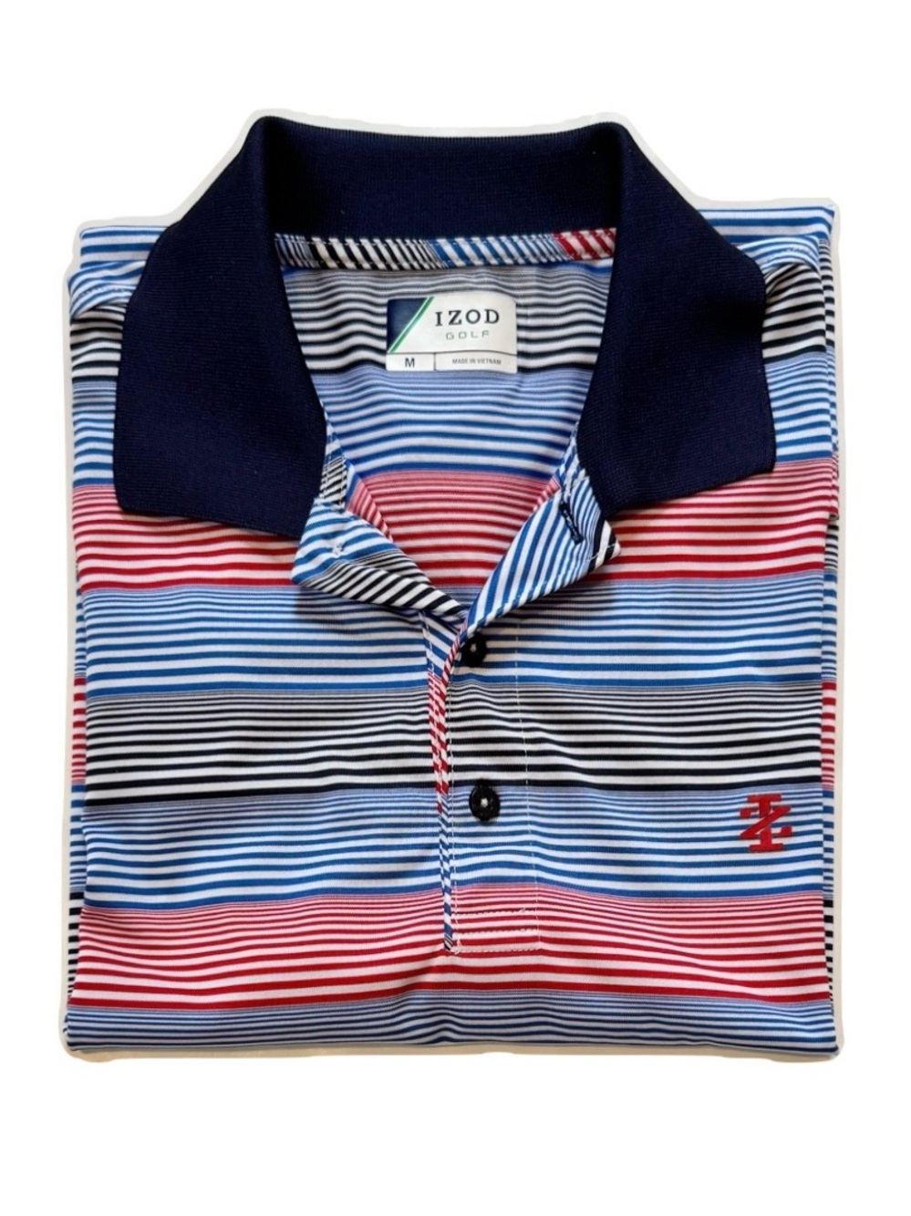Izod Striped Golf Top Red White Blue Black Medium